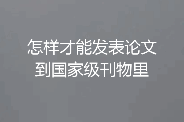 怎样才能发表论文到国家级刊物里