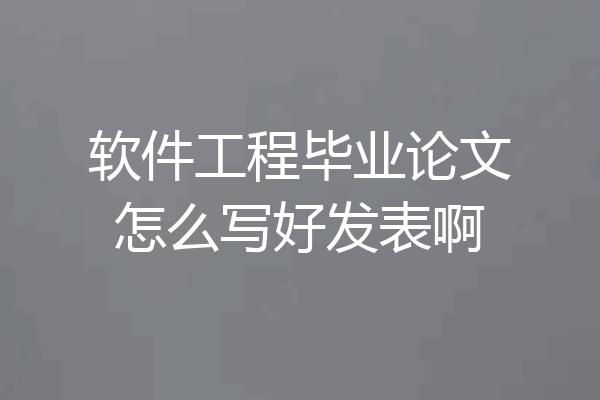 软件工程毕业论文怎么写好发表啊