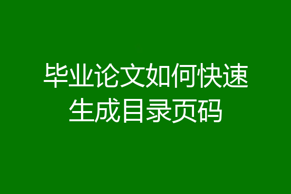 毕业论文如何快速生成目录页码