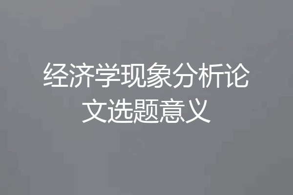 经济学现象分析论文选题意义