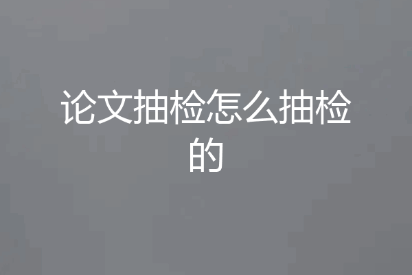 论文抽检怎么抽检的