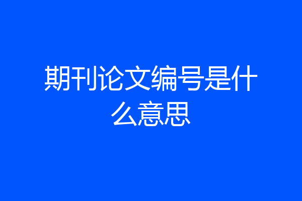 期刊论文编号是什么意思
