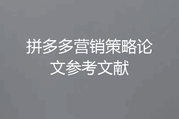 拼多多营销策略论文参考文献