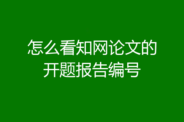 怎么看知网论文的开题报告编号