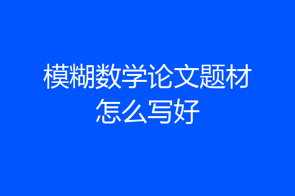 模糊数学论文题材怎么写好