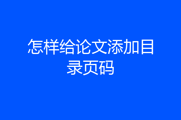 怎样给论文添加目录页码