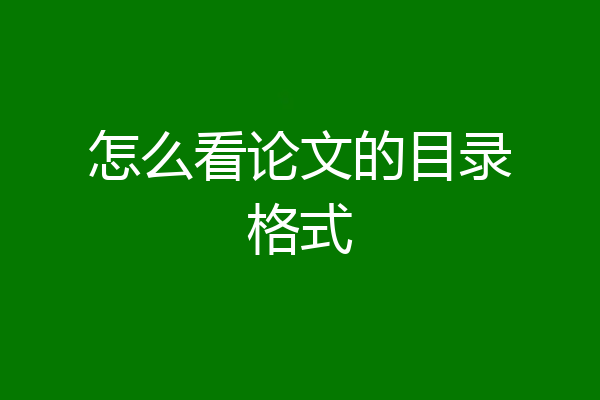怎么看论文的目录格式