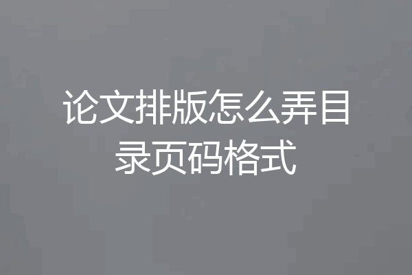 论文排版怎么弄目录页码格式