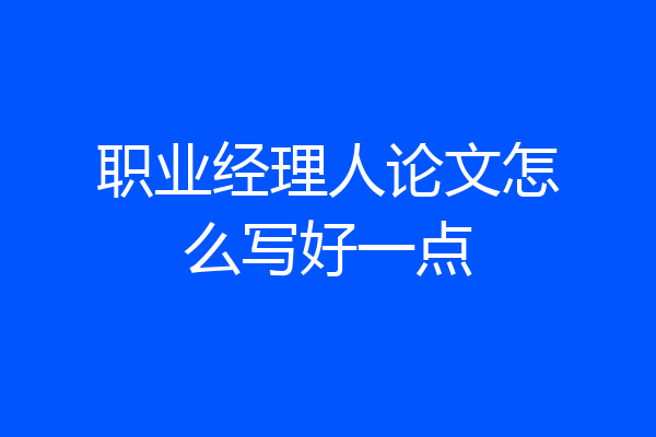 职业经理人论文怎么写好一点
