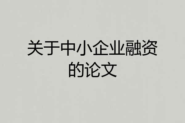 关于中小企业融资的论文