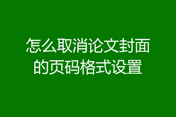 怎么取消论文封面的页码格式设置