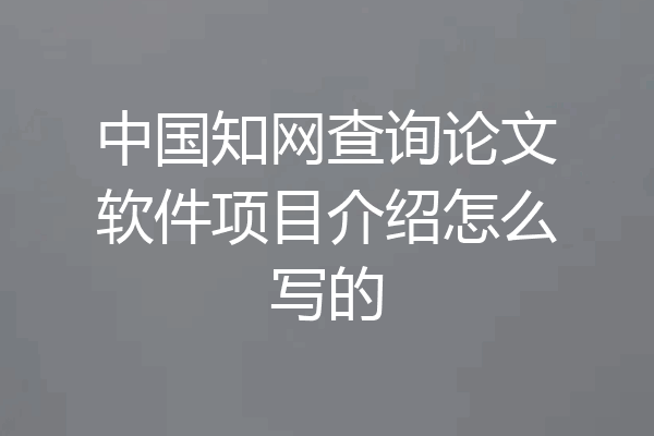 中国知网查询论文软件项目介绍怎么写的