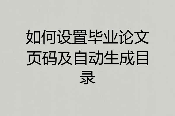 如何设置毕业论文页码及自动生成目录
