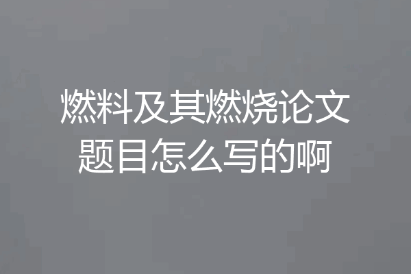 燃料及其燃烧论文题目怎么写的啊