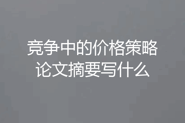 竞争中的价格策略论文摘要写什么