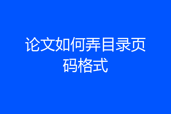 论文如何弄目录页码格式