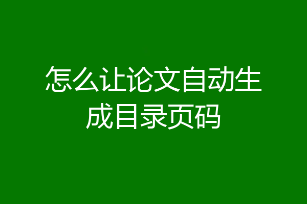 怎么让论文自动生成目录页码