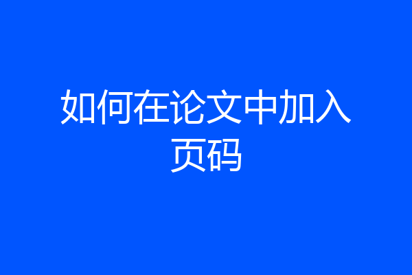 如何在论文中加入页码