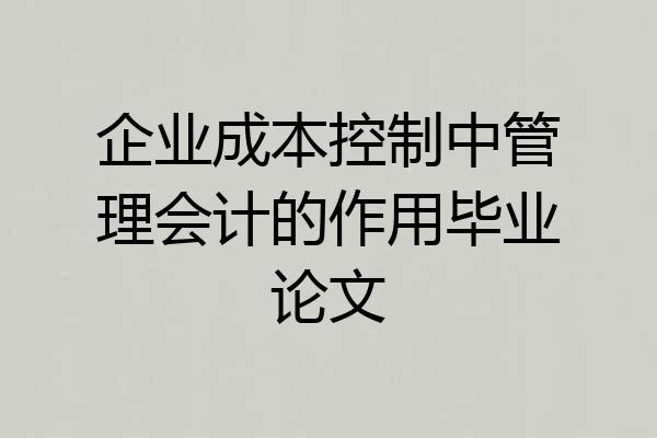企业成本控制中管理会计的作用毕业论文