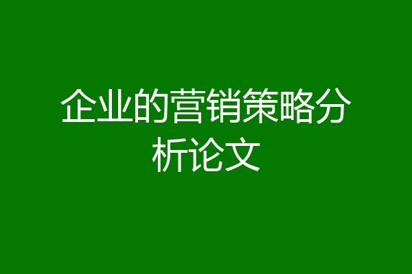 企业的营销策略分析论文