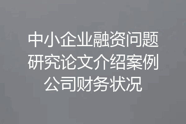 中小企业融资问题研究论文介绍案例公司财务状况