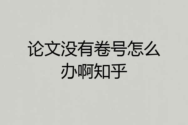 论文没有卷号怎么办啊知乎