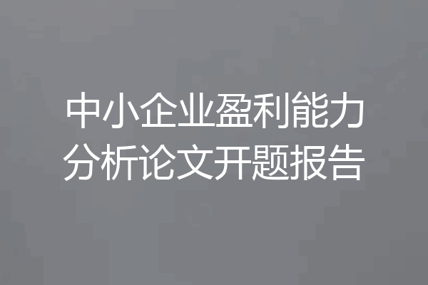 中小企业盈利能力分析论文开题报告