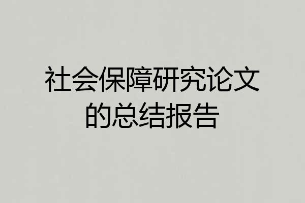 社会保障研究论文的总结报告