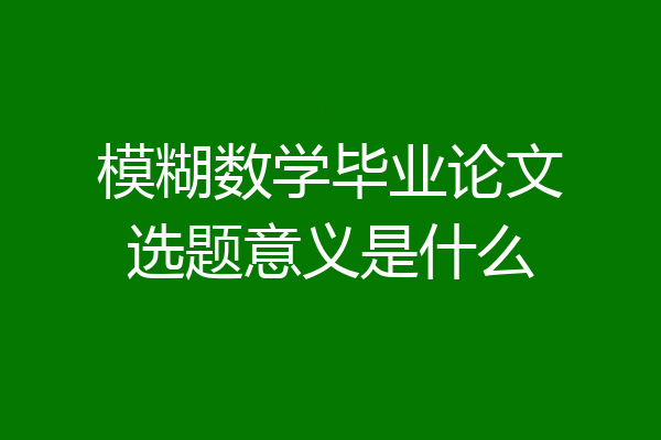 模糊数学毕业论文选题意义是什么