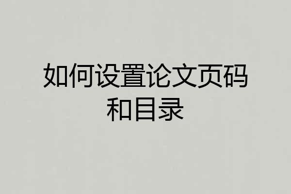 如何设置论文页码和目录