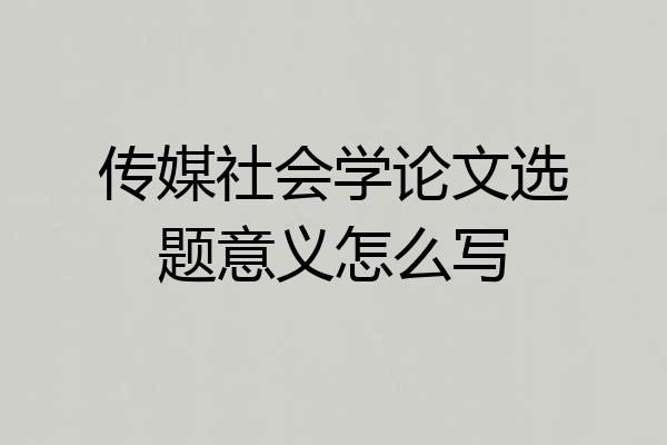 传媒社会学论文选题意义怎么写