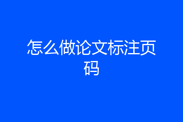 怎么做论文标注页码