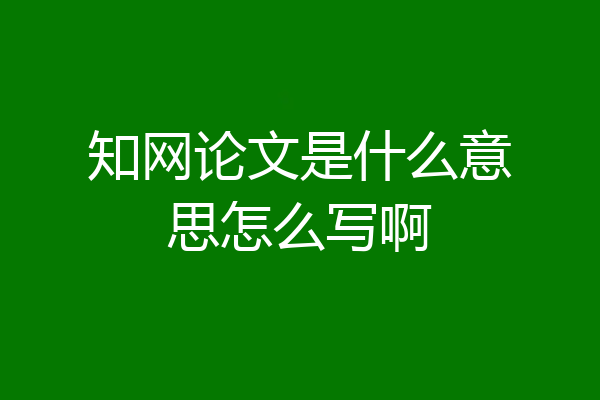 知网论文是什么意思怎么写啊