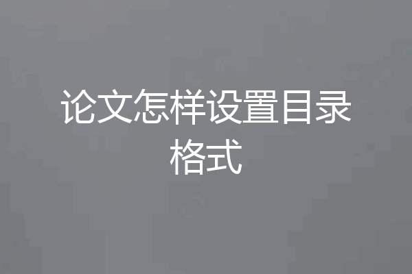 论文怎样设置目录格式