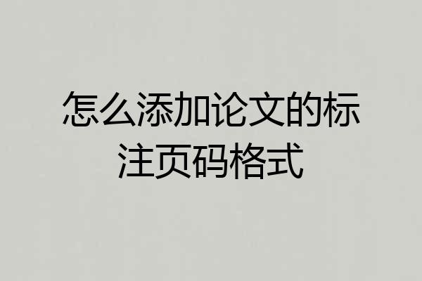 怎么添加论文的标注页码格式