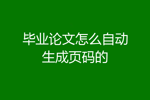 毕业论文怎么自动生成页码的