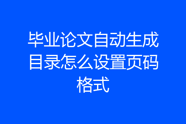 毕业论文自动生成目录怎么设置页码格式