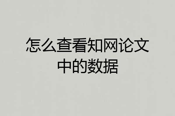 怎么查看知网论文中的数据