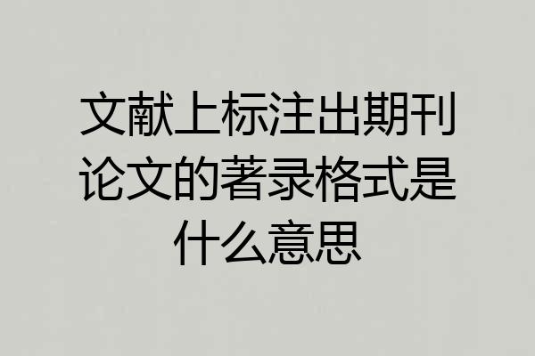 文献上标注出期刊论文的著录格式是什么意思