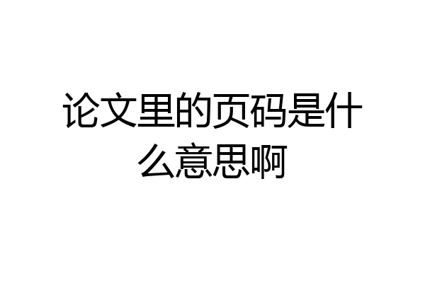 论文里的页码是什么意思啊