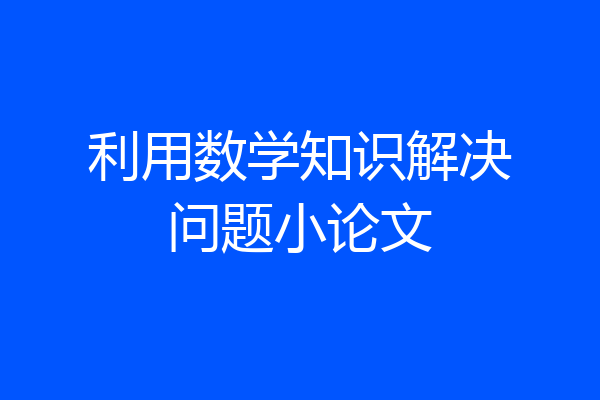 利用数学知识解决问题小论文