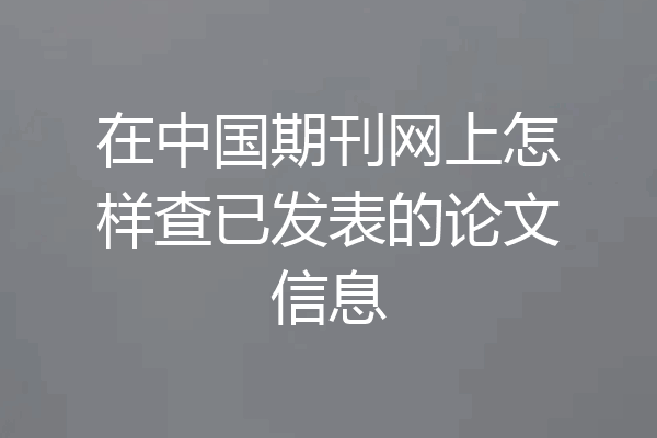 在中国期刊网上怎样查已发表的论文信息