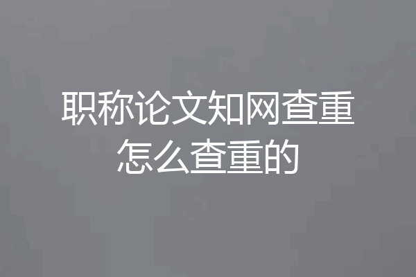 职称论文知网查重怎么查重的