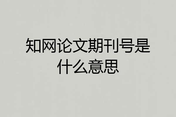 知网论文期刊号是什么意思