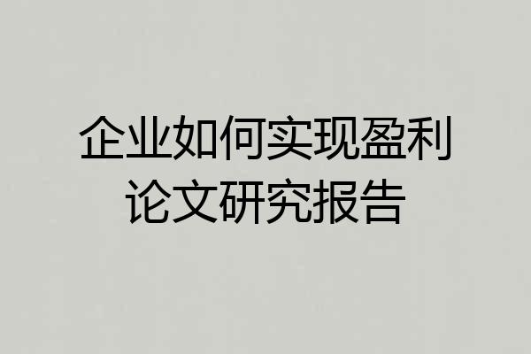 企业如何实现盈利论文研究报告
