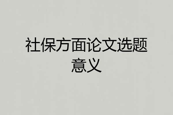 社保方面论文选题意义