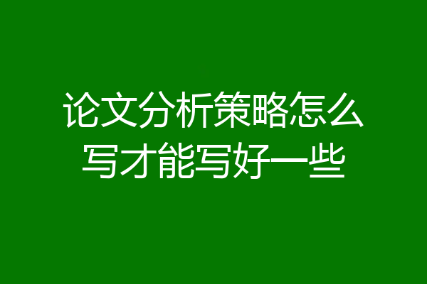 论文分析策略怎么写才能写好一些
