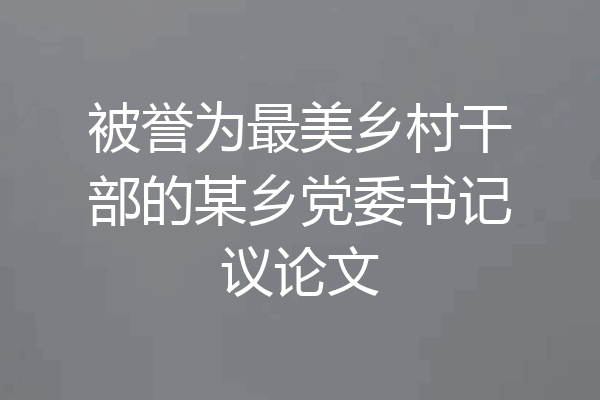 被誉为最美乡村干部的某乡党委书记议论文