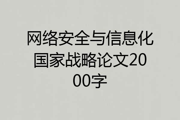 网络安全与信息化国家战略论文2000字