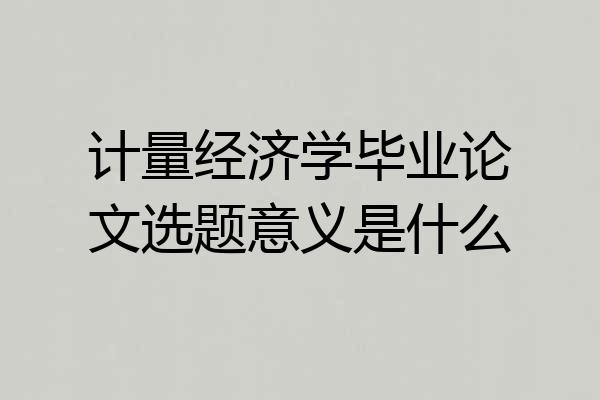 计量经济学毕业论文选题意义是什么